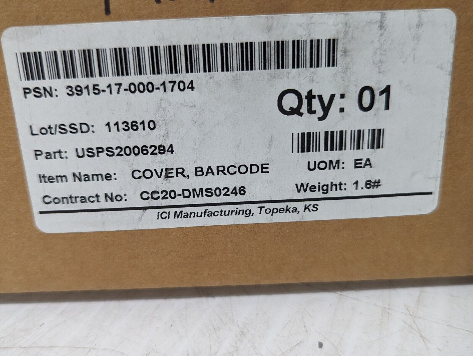 USPS2006294 Bar Code Cover - Free Shipping