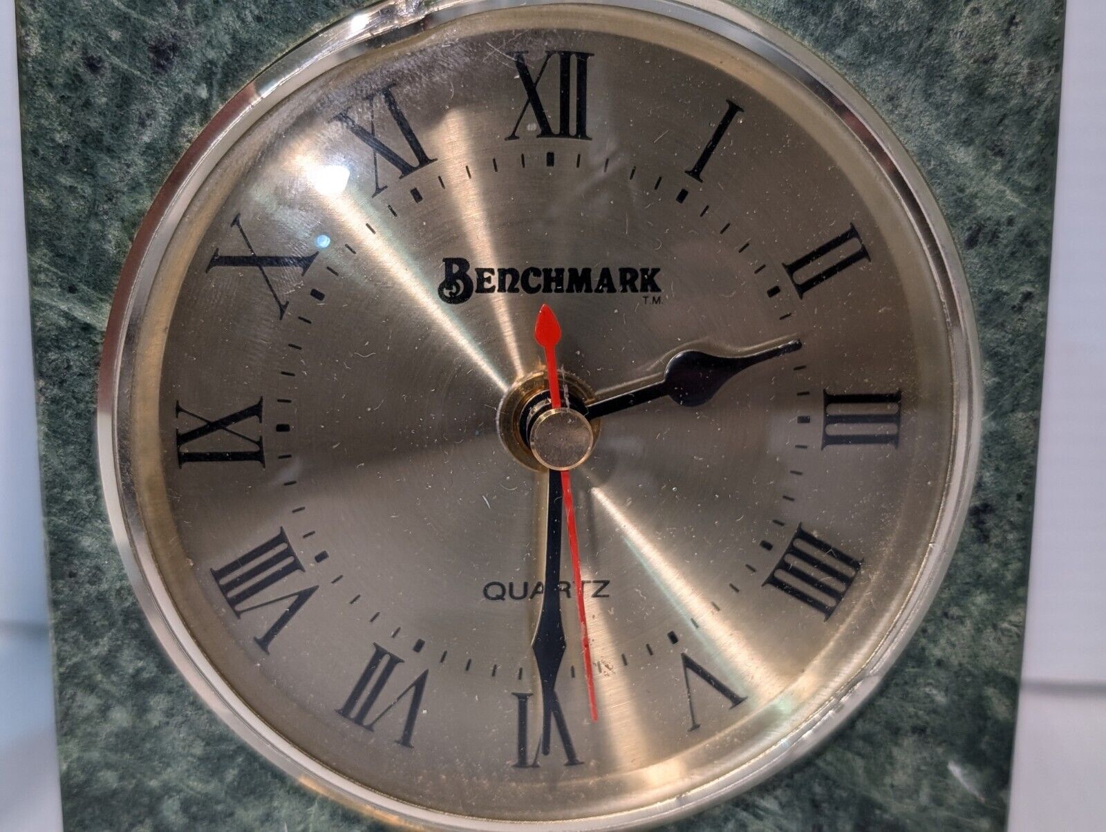 Vintage Benchmark Desk Clock in Green Granite, Keystone Provident- Free Shipping