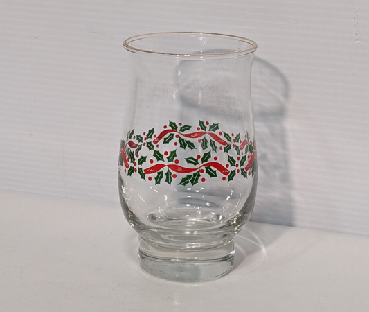 Vintage 70s Libby Holly Berry Christmas Drinking Glass Cup Gold Metallic Festive