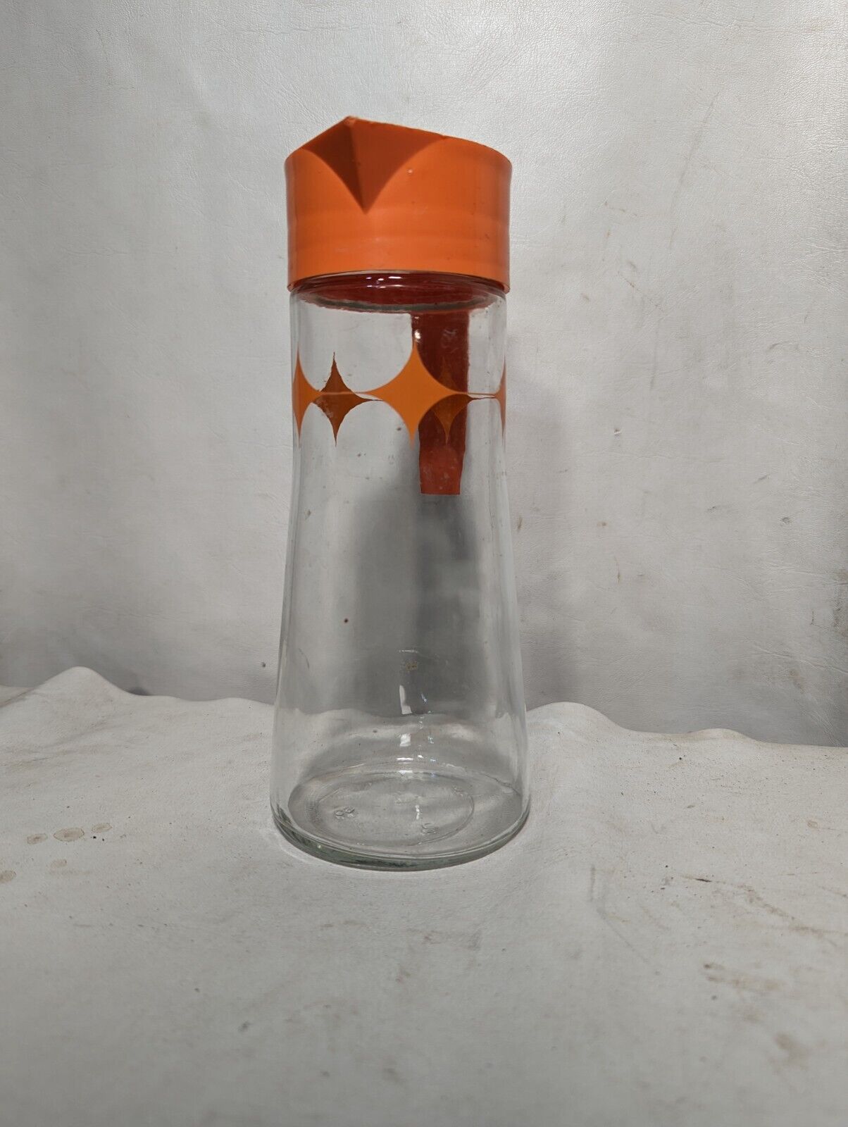 Vintage orange and clear glass pitcher, small