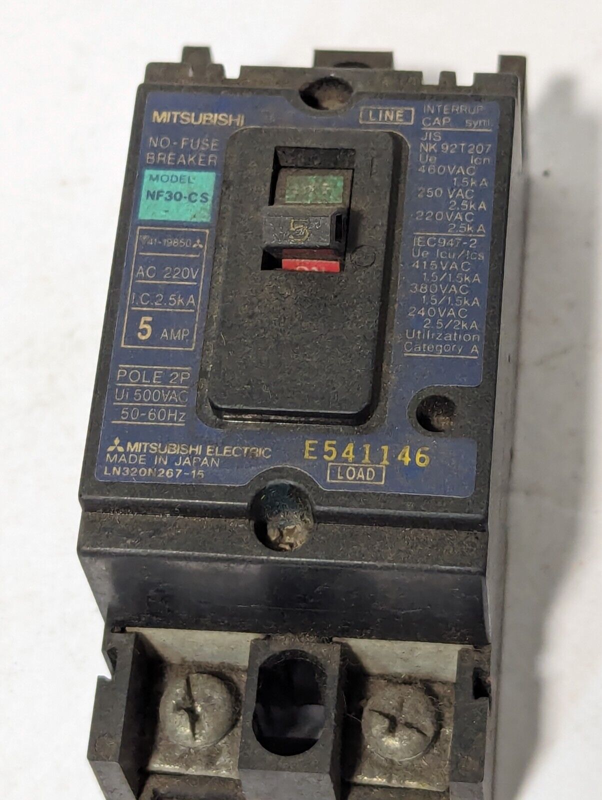 Mitsubishi NF30-CS 5A No-Fuse, Molded Case, Circuit Breaker, 2-Pole, 500vac