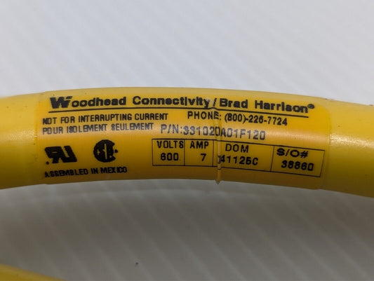 (1) Woodhead 331020A01F120 10 Pole M-F Straight C-Size Double-Ended Cordset