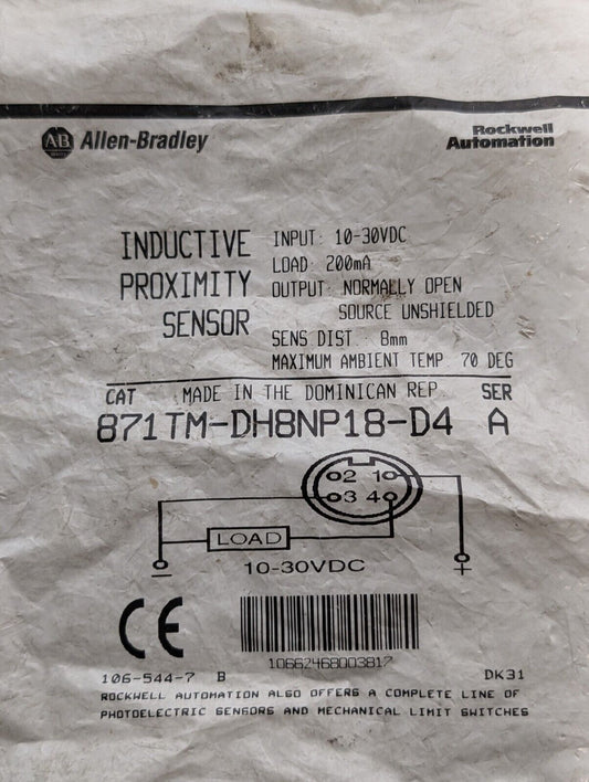 Allen Bradley 871TM-DH8NP18-D4 Inductive Proximity Sensor, Series. A