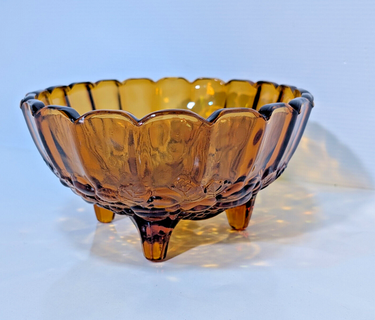 Vintage Antique Amber Gold Indiana Glass Scalloped Footed Fruit Bowl 12"
