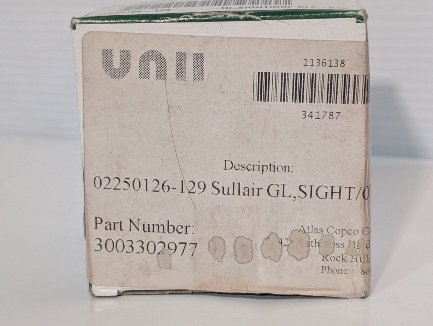 Sullair 02250126-129 Sight Glass ORF BLK-SAE Compressor Component Replacement