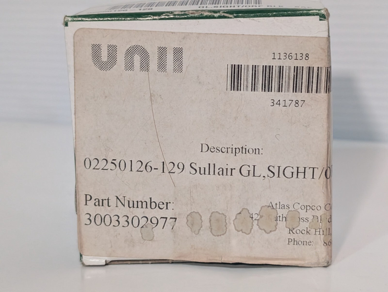 Sullair 02250126-129 Sight Glass ORF BLK-SAE Compressor Component Replacement