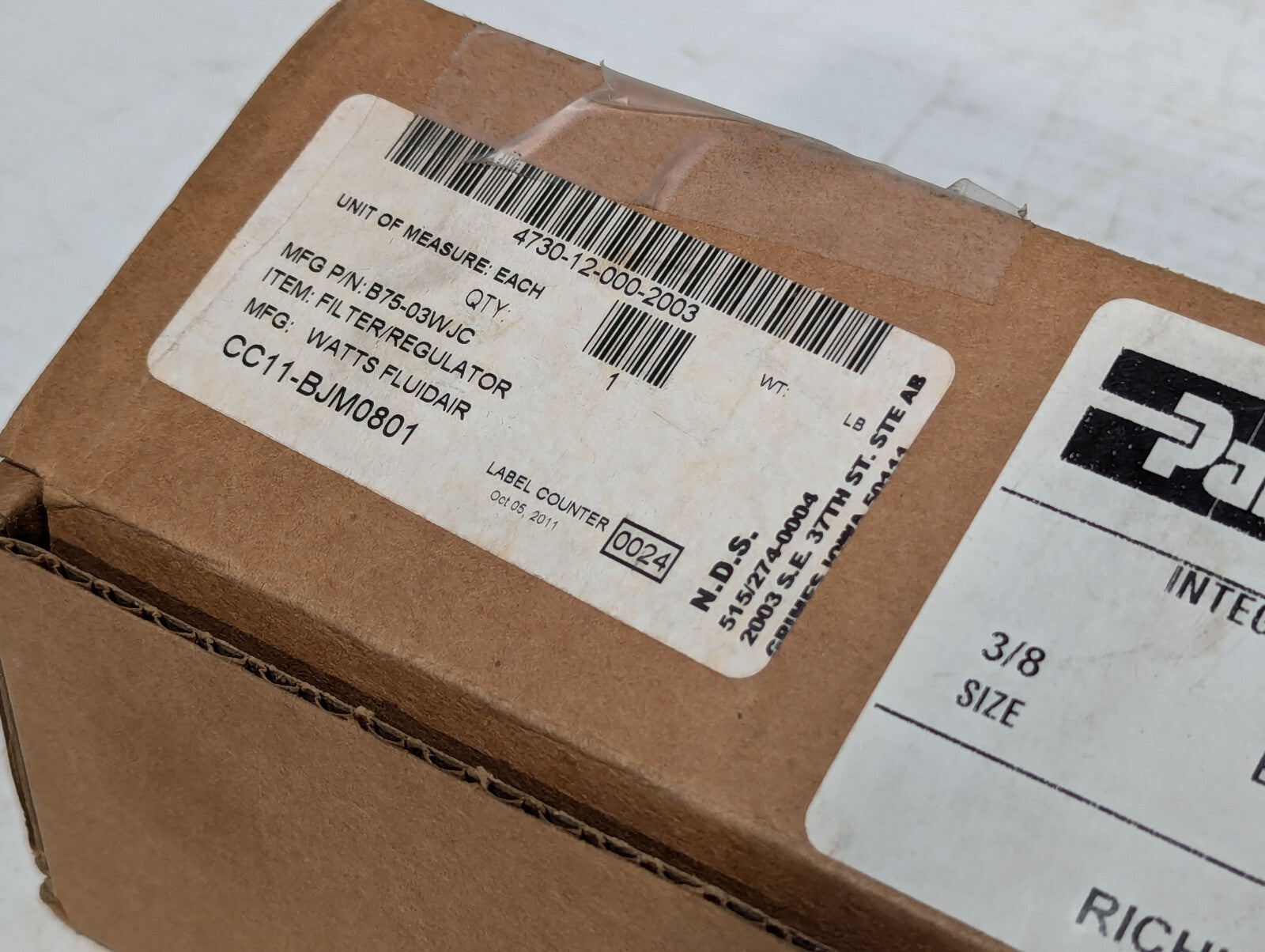 Watts Fluidair Parker B75-03WJC Integral Filter, Regulator, Twist Drain, 250Psi