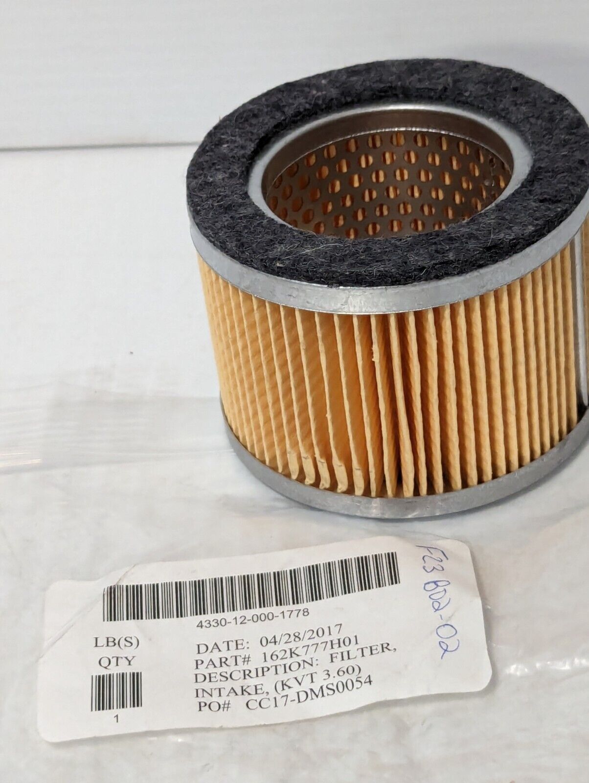 KVT 3.60 Intake Filter 4330-12-000-1778 162K777H01 - Free Shipping
