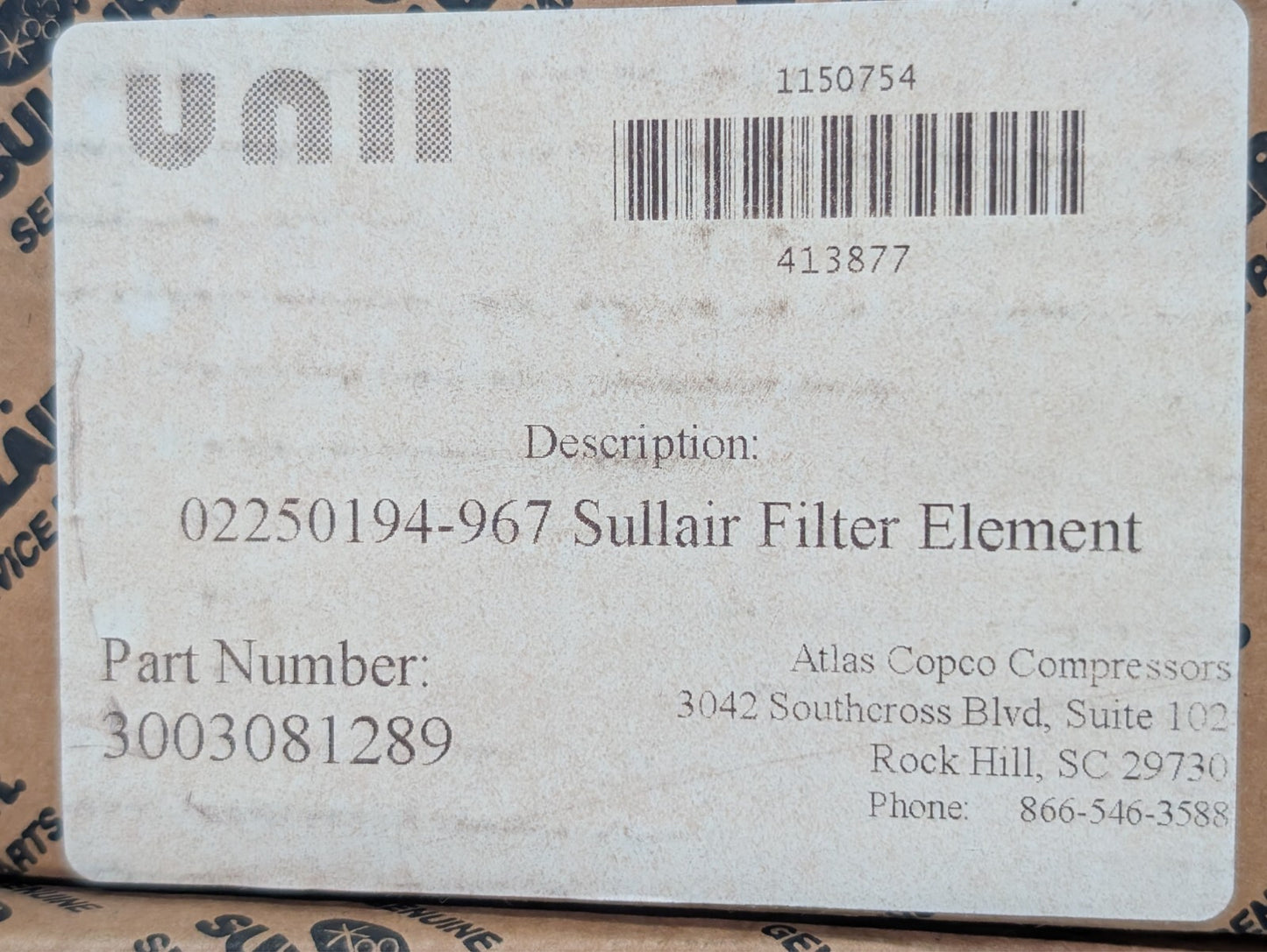 Sullair 02250194-967 Replacement Filter Element aka Atlas Copco 3003081289