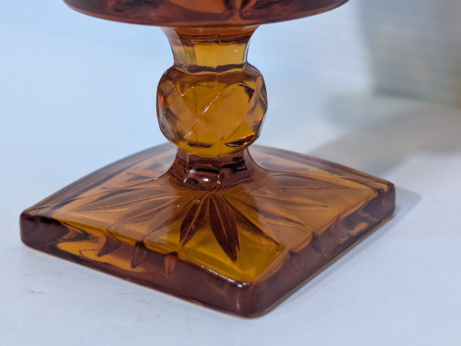 Vintage Colony Park Lane Amber Indiana Glass Goblet Chalice Square Base Pedestal