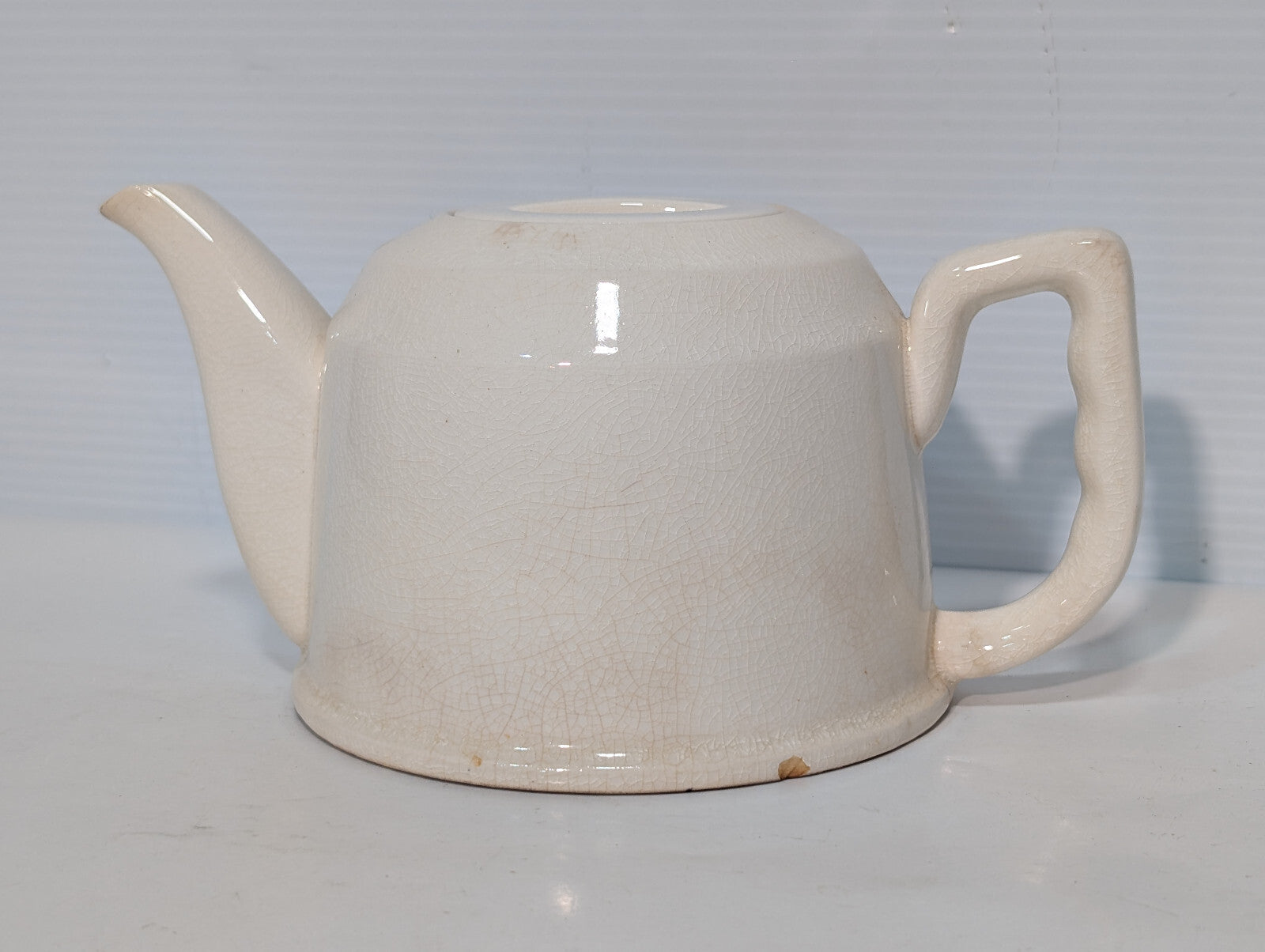 Vintage Mid Century Ceramic Stovetop Tea Pot Kettle Cream Crazing Crackle Lid