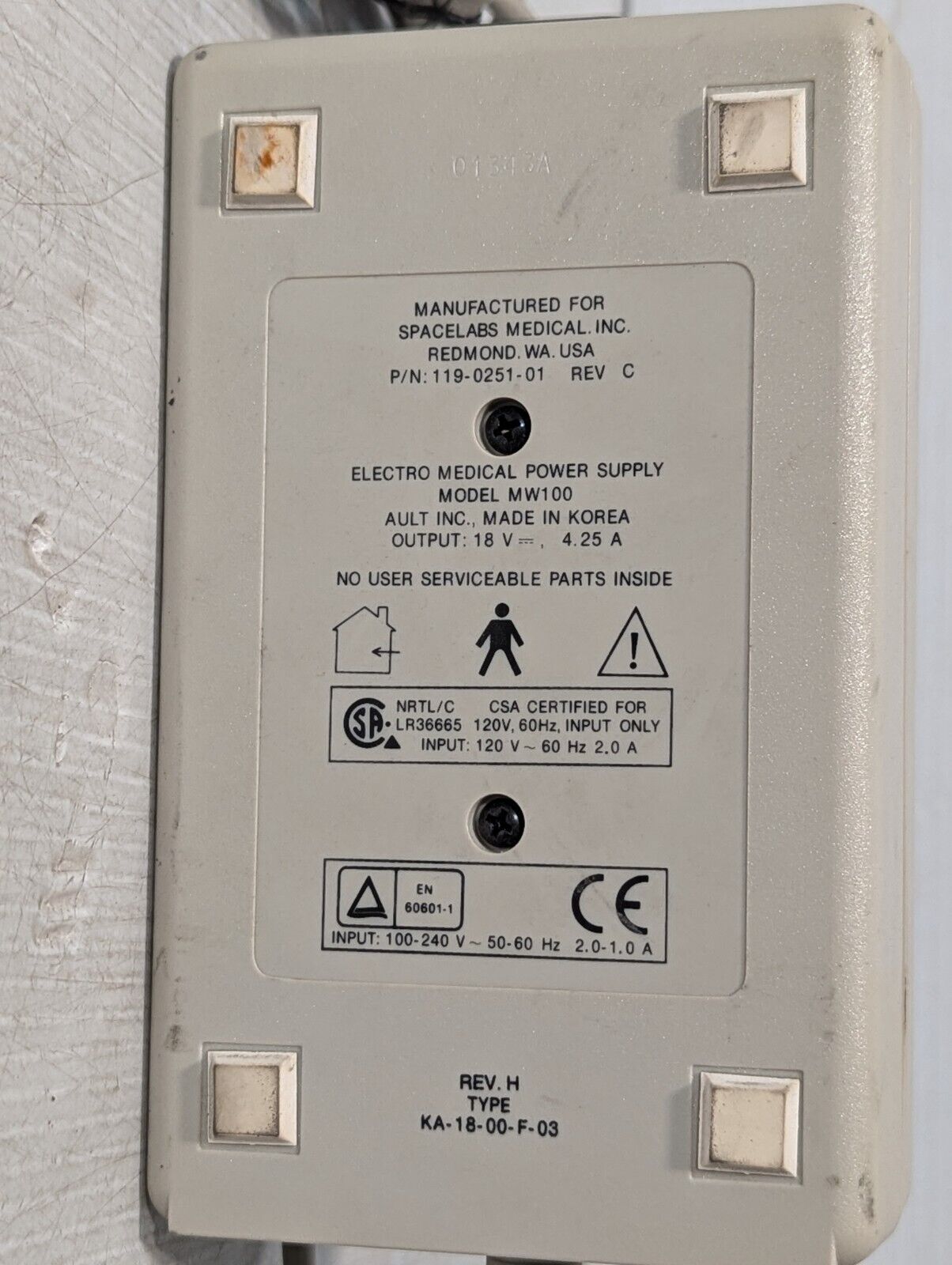 Spacelabs 119-0251-01 Electro Medical Power Supply, 18V, MW100 - Free Shipping