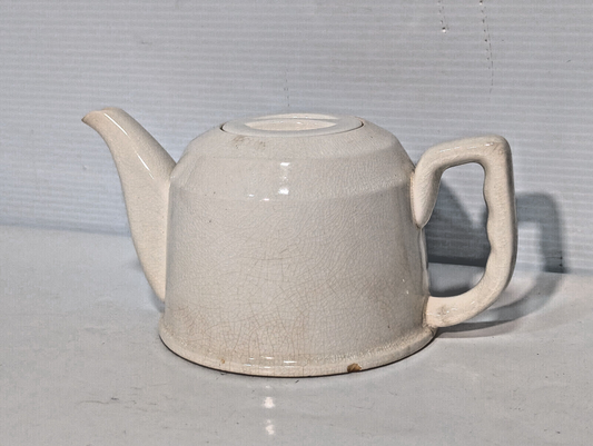 Vintage Mid Century Ceramic Stovetop Tea Pot Kettle Cream Crazing Crackle Lid