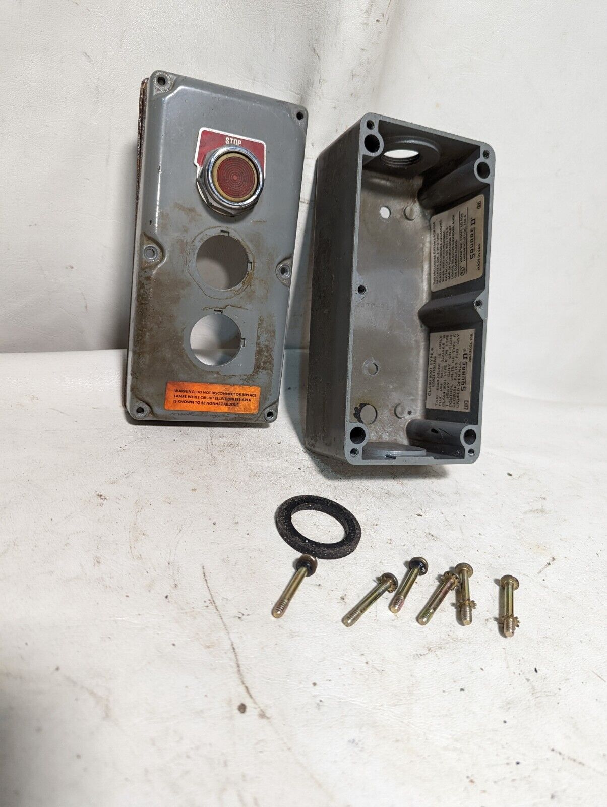 Square D 9001 type K three-button enclosure with 1 red stop pushbutton