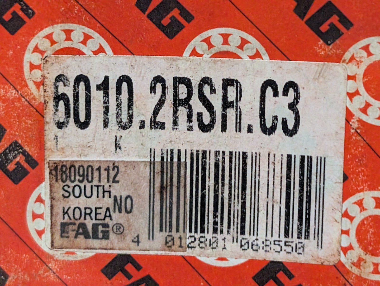 (2) FAG 6010.2RSR.C3 Rubber Sealed Ball Bearings 6010 2RSR C3