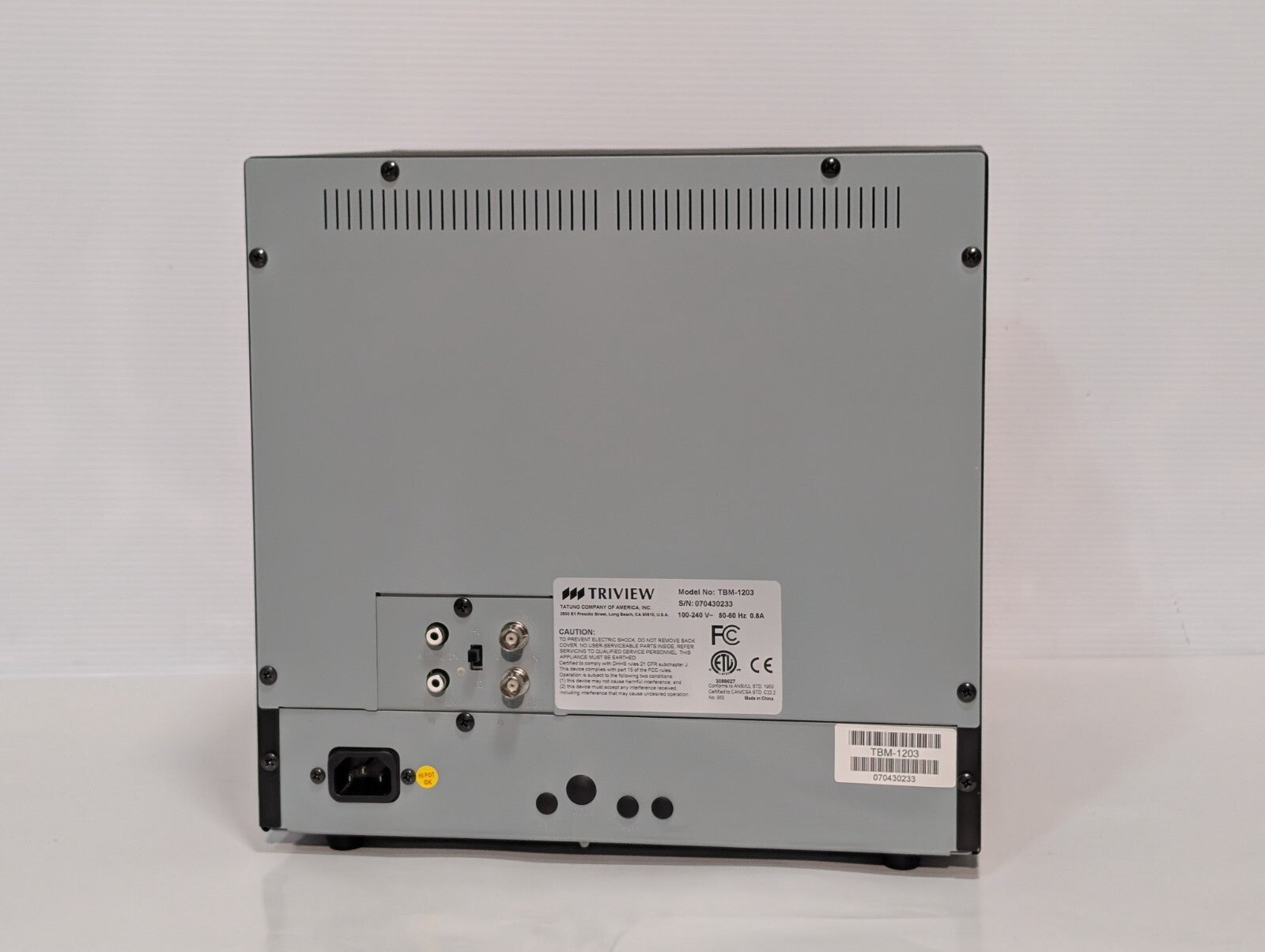 Tatung TBM-1203 Triview  B&W Surveillance Monitor, 11" Visual Screen, Metal Case