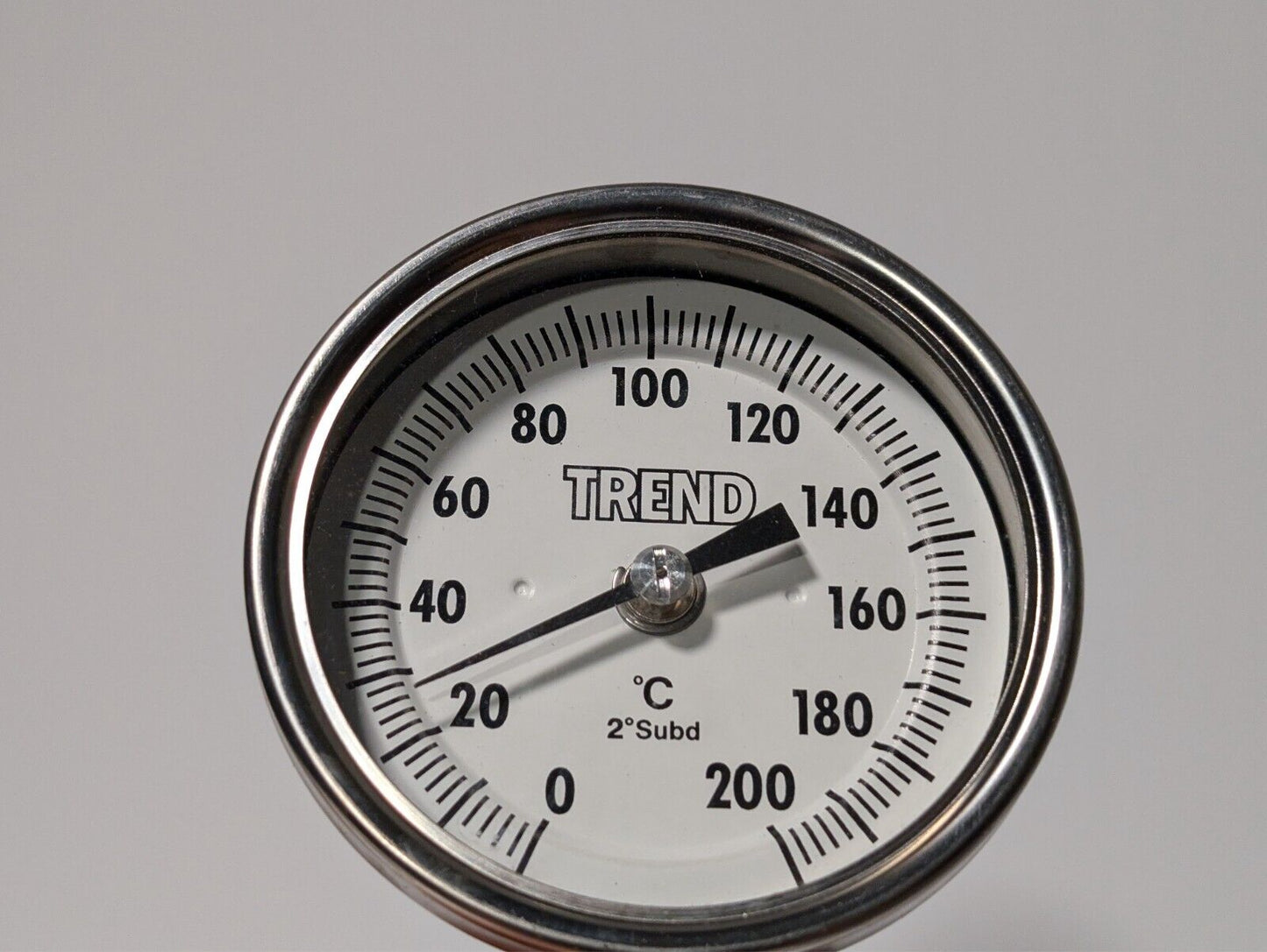 Trend CR3107C bimetal thermometer, 0-200 deg C, 2 deg subd., 3" face, 9" probe