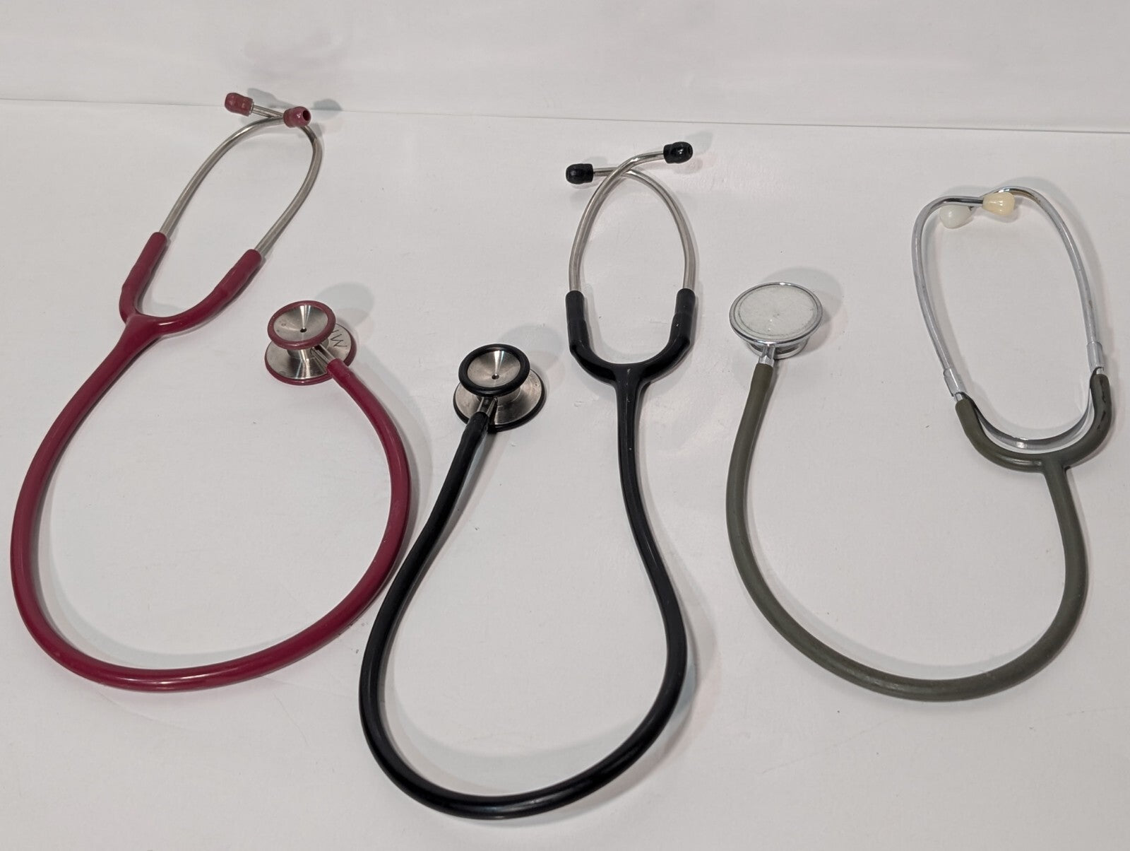 (3) ADC Adscope Stethoscopes, Assorted Colors Red Black Grey