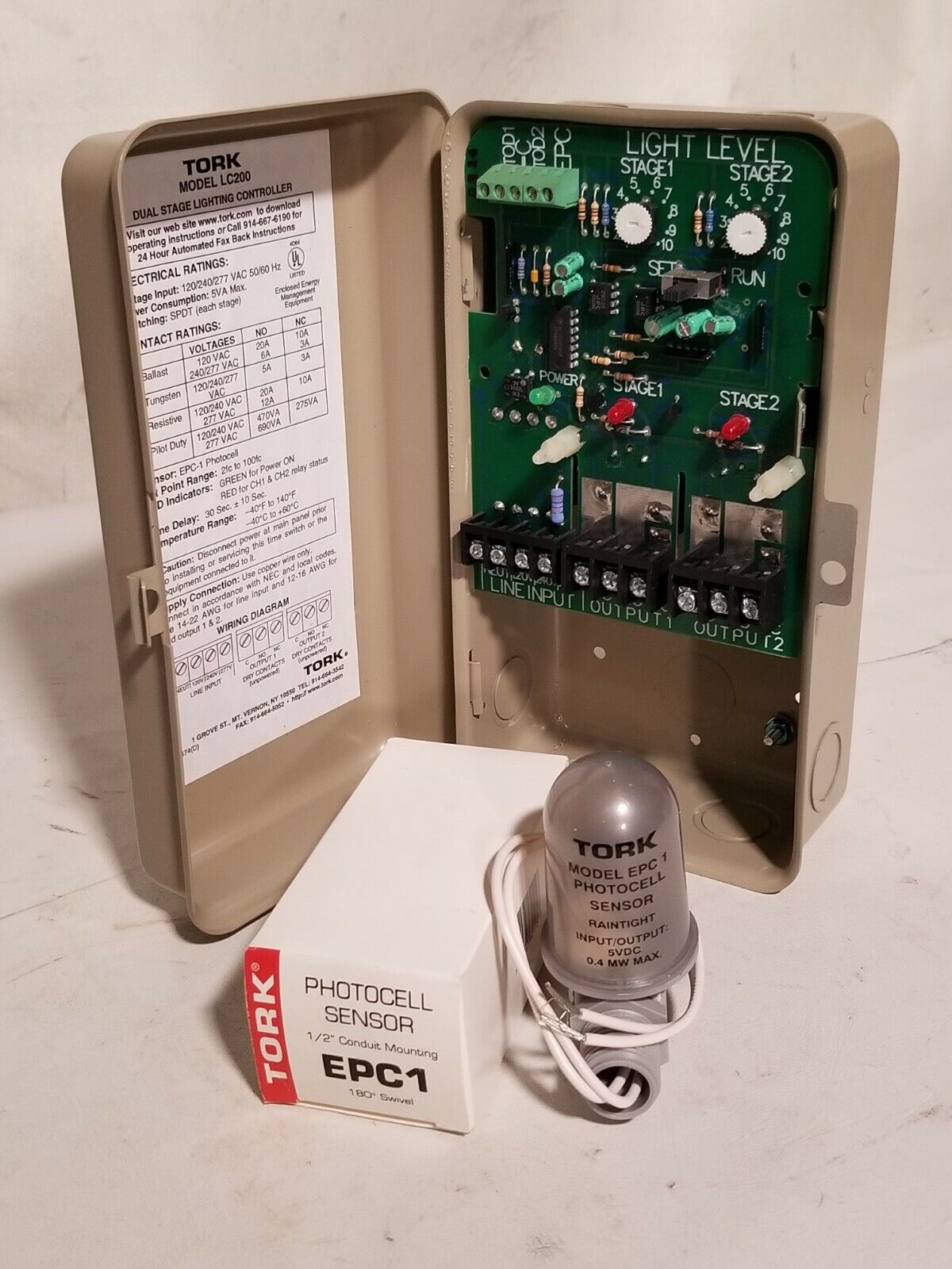 Tork LC200 Dual Stage Lighting Controller w/EPC1 photocell, BAD RELAYS-Free Ship