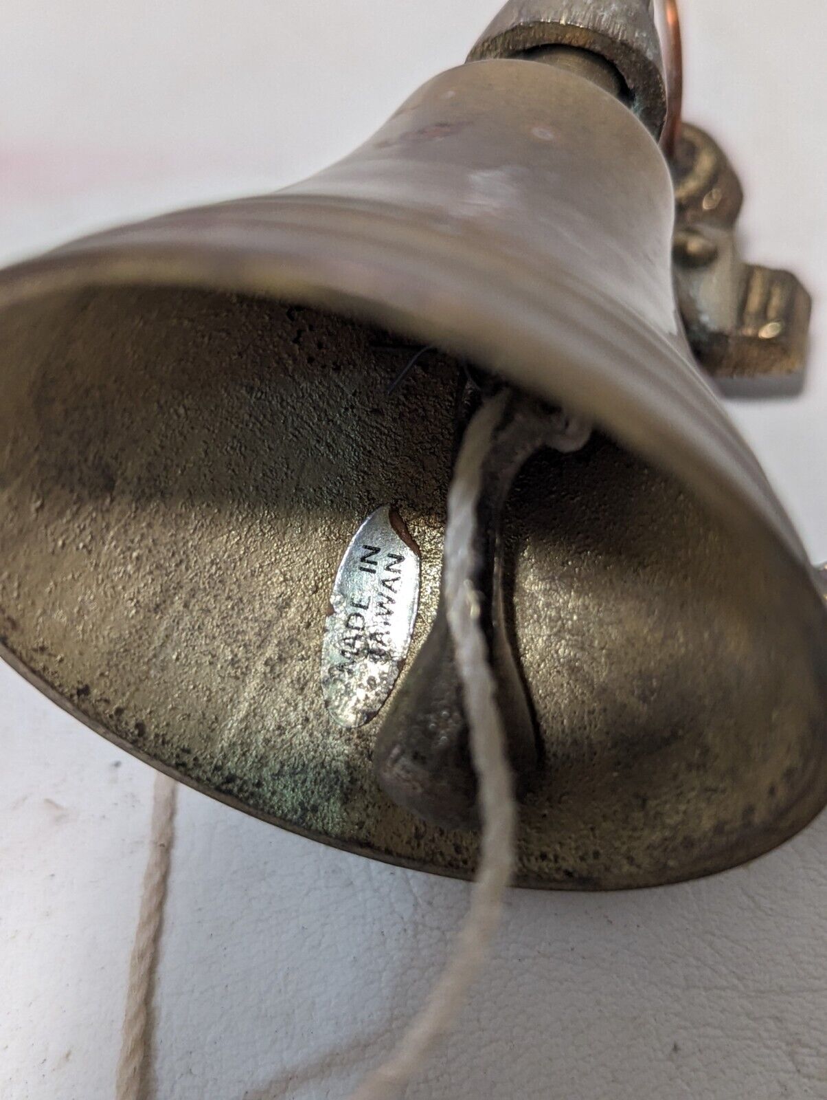 Vintage Brass Ship Anchor Bell w/ Rope Lanyard.  3.5"H x 2" Dia.