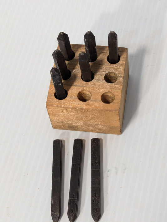 Young Bros. Stamp Works 01094 steel stamp number set, 1/16 inch, w/wooden block