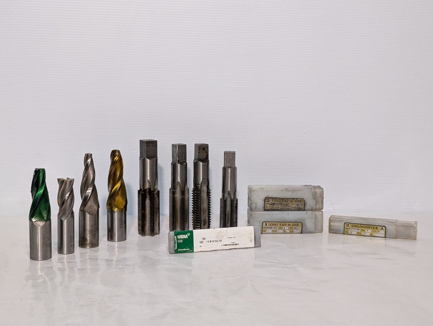 (12) End Mills and Tap, Sossner Widia Conical, See Photos for Specs.