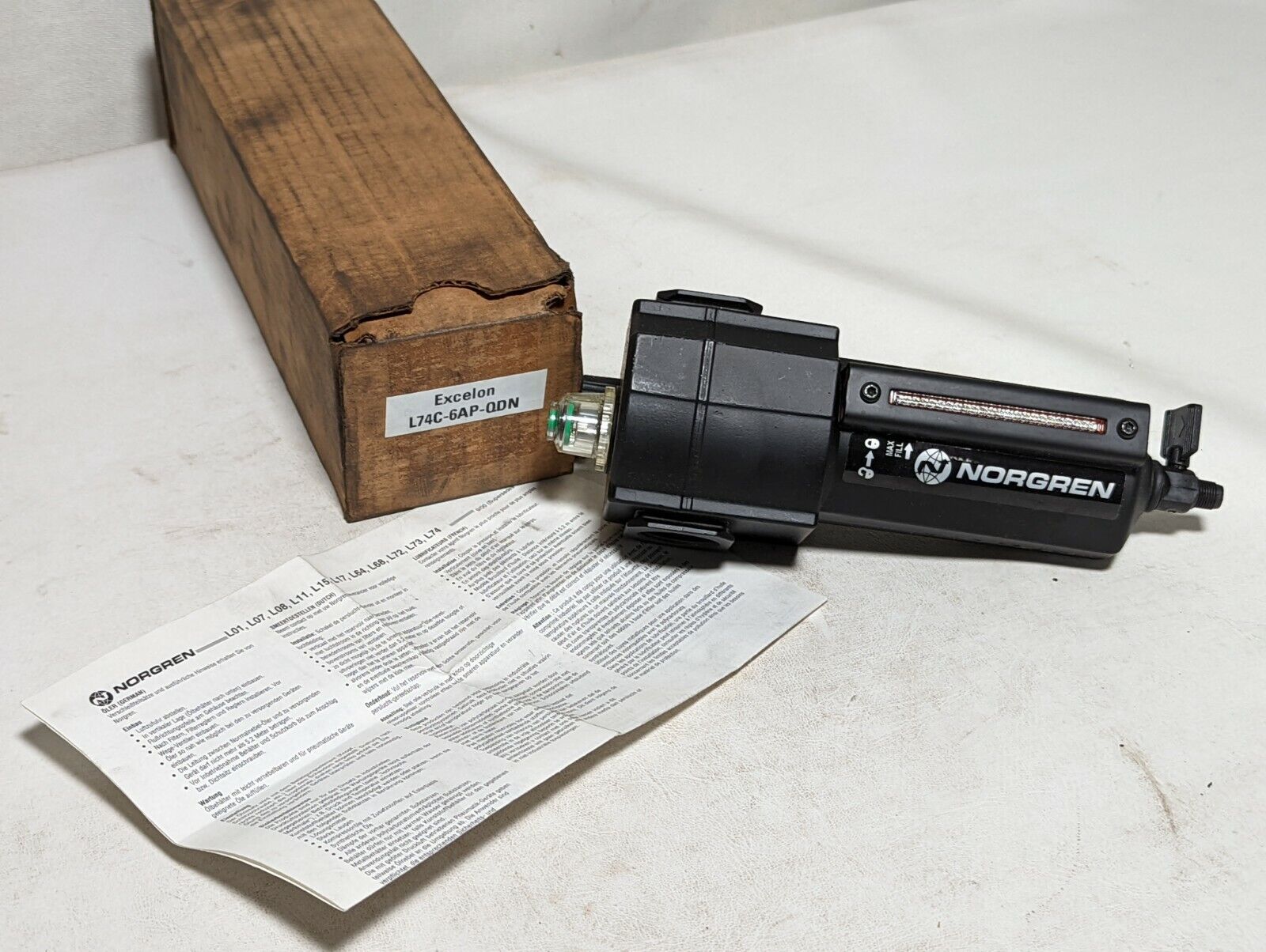 Norgren Excelon L74C-6AP-QDN, inlet 250PSIG/17bar max, Temp 175F/80C max