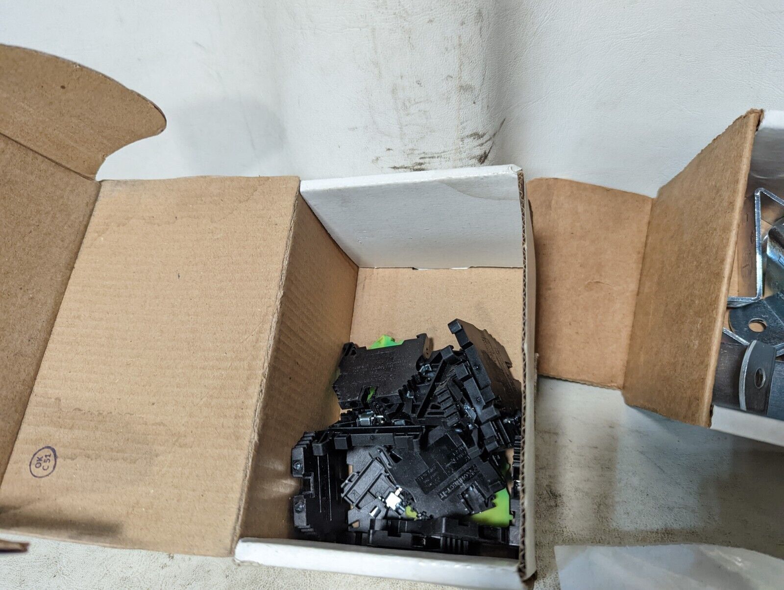 Lot of assorted terminal blocks, DIN support brackets