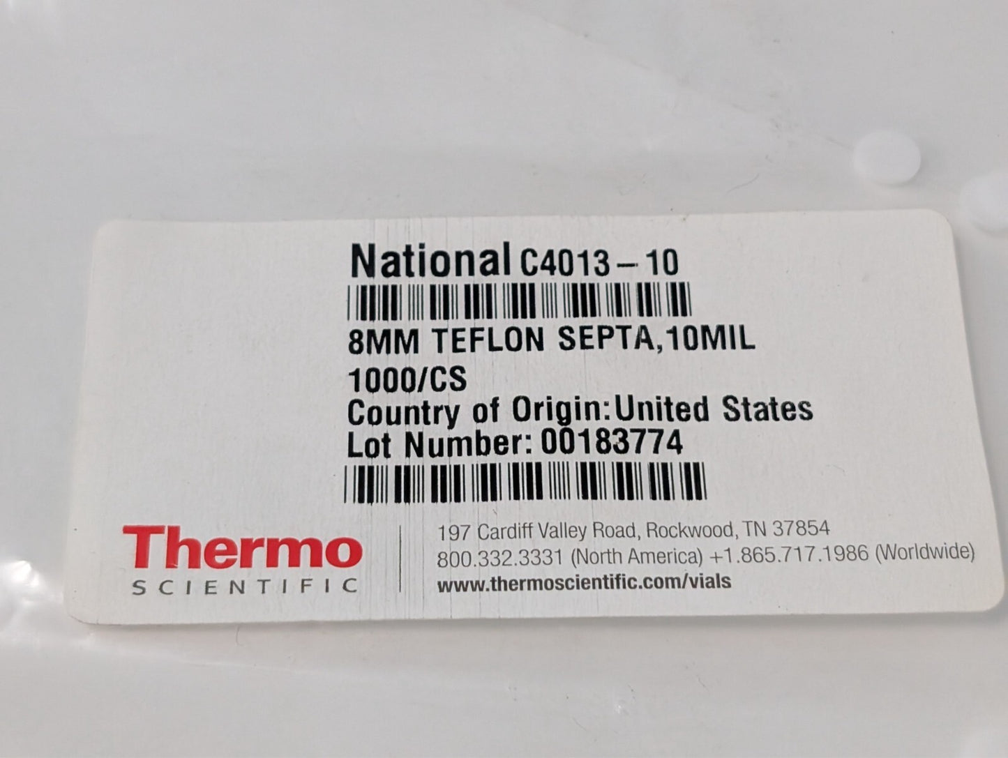 [1000] Thermo Scientific National C4013-10 8mm Teflon Septa, 10MIL