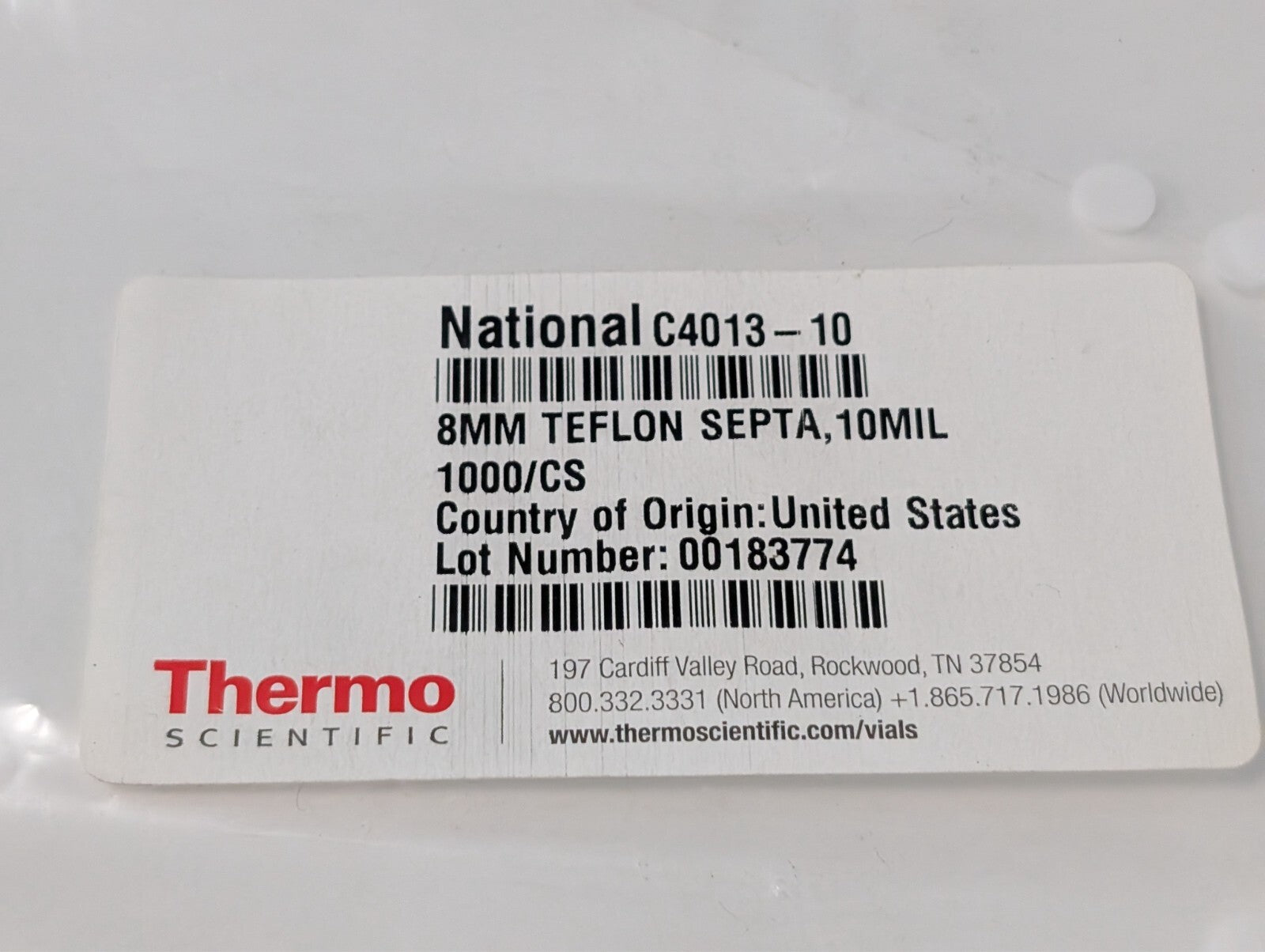 [1000] Thermo Scientific National C4013-10 8mm Teflon Septa, 10MIL