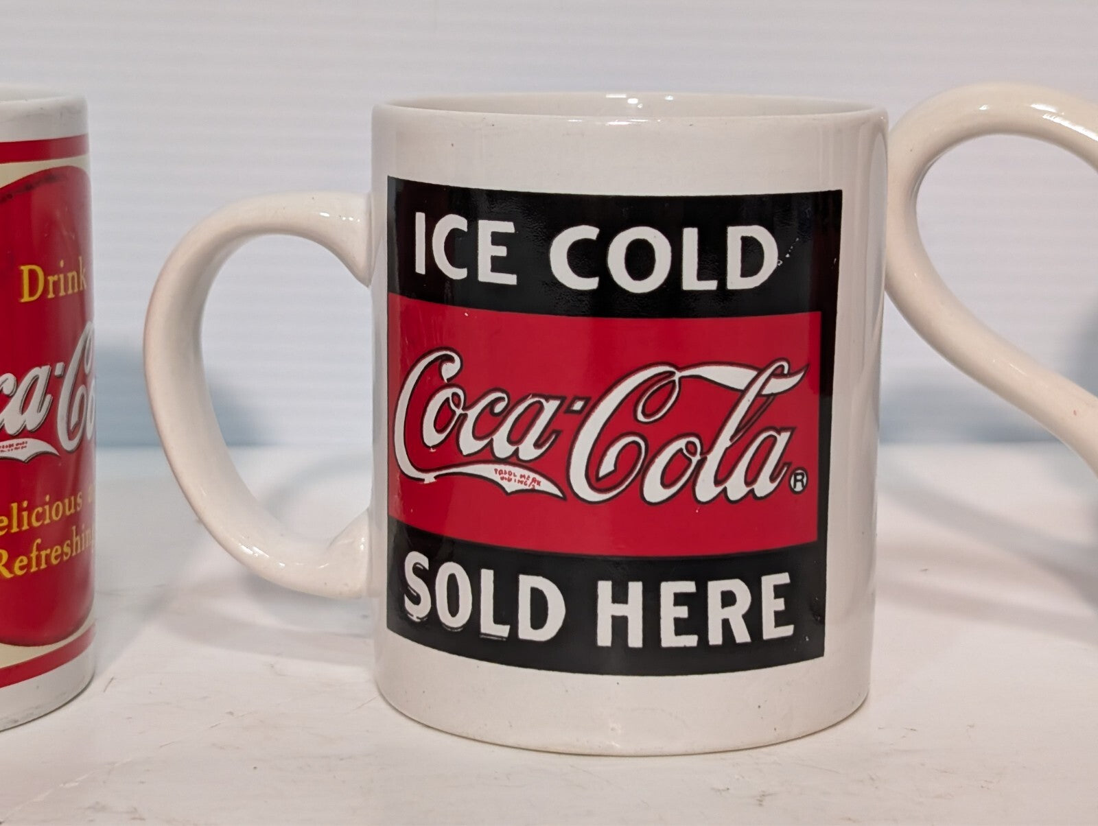 (5) Vintage Coca Cola Collectible Drinking Mugs Coke Ceramic Handles Red Blue