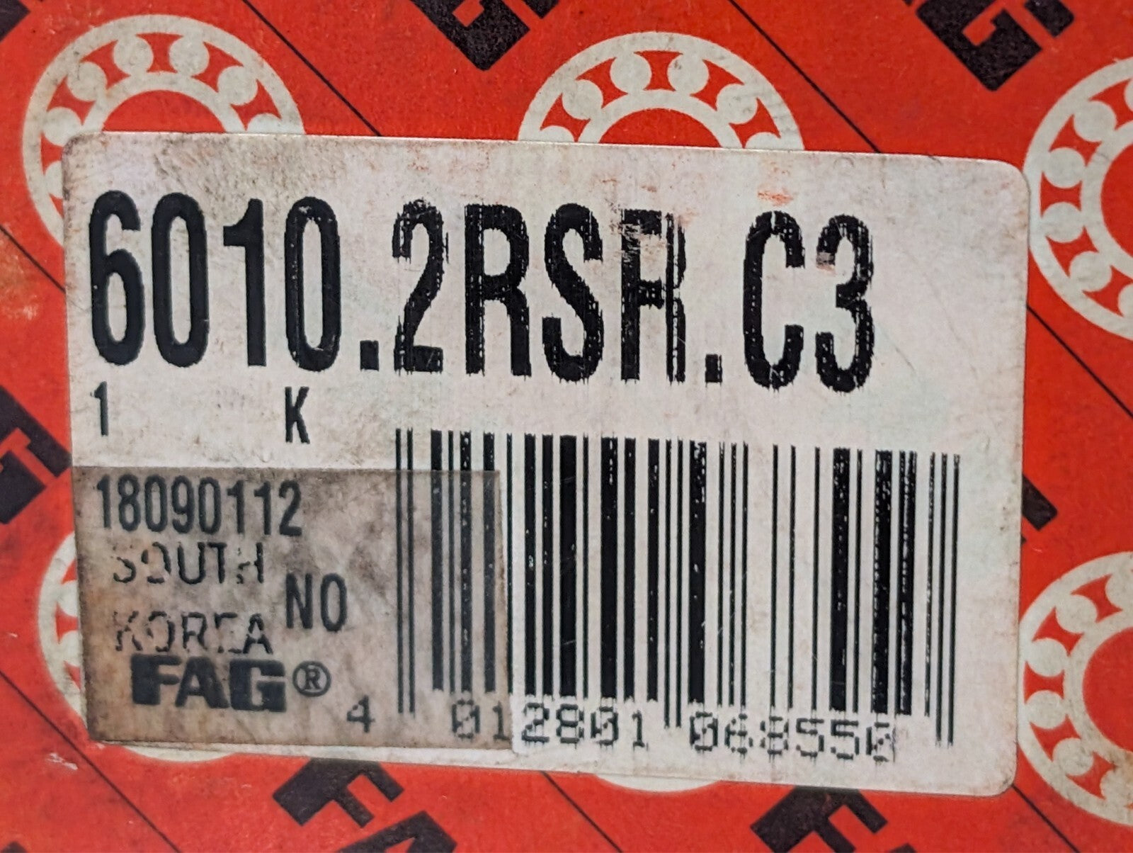 (2) FAG 6010.2RSR.C3 Rubber Sealed Ball Bearings 6010 2RSR C3