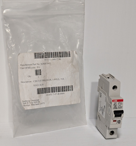ABB S20-1U-K10, 1 Pole Circuit Breaker, 10 A, 162K853HG1, E212323, UL489 Listed