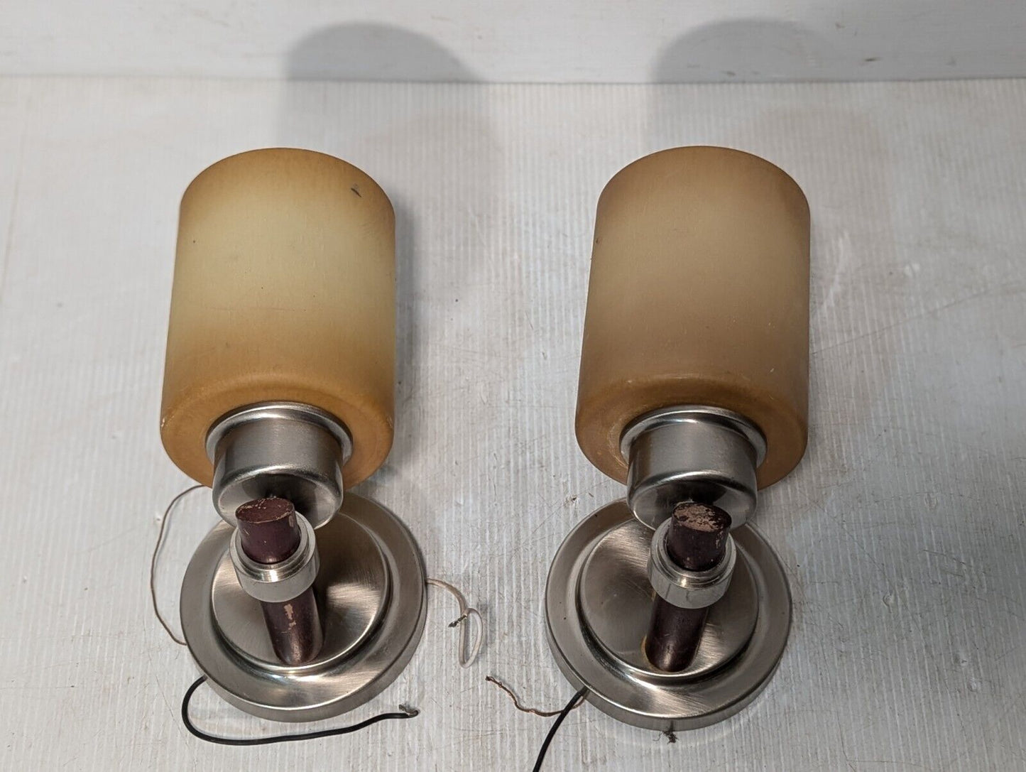 Set of 2 Light Fixtures, smoky glass shades, brushed nickel finish-Free Shipping