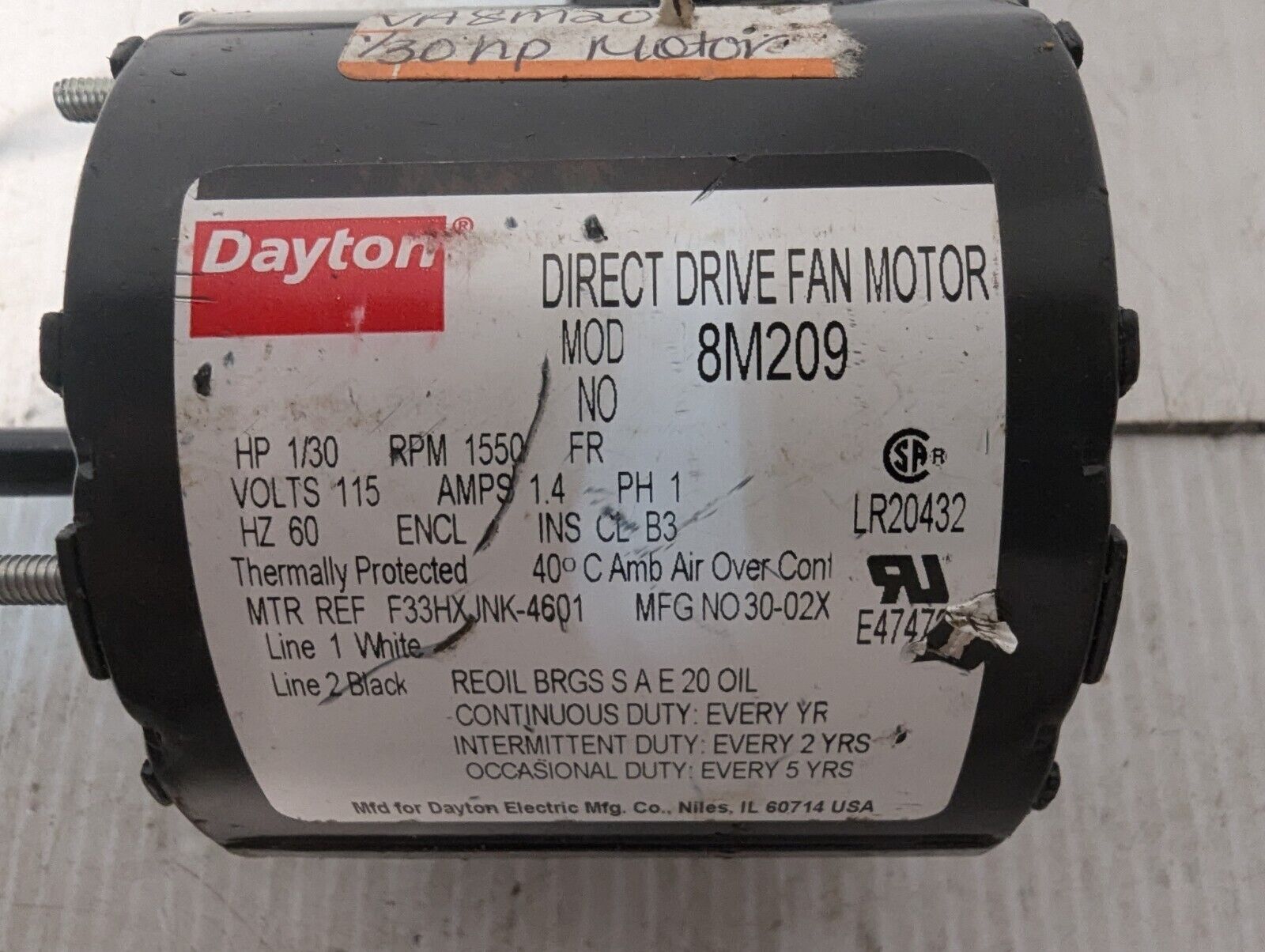 Dayton 8M209 Direct Drive Fan Motor - Free Shipping+Returns