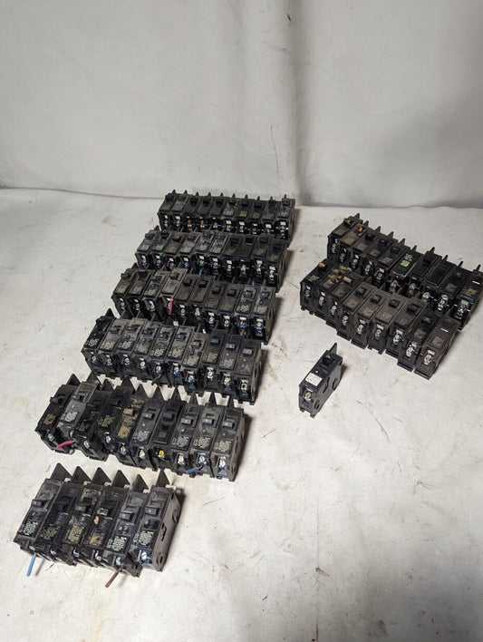 75+ Siemens/ITE/Gould BQ style circuit breakers, 56 x BQ1B015, 19 x BQ1B020, +