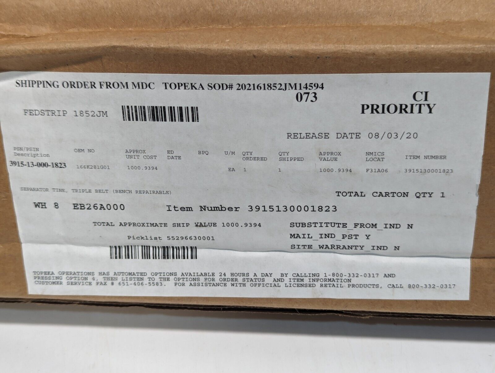 3915-13-000-1823 166K281G01 Triple Belt Separator Tine - Free Shipping