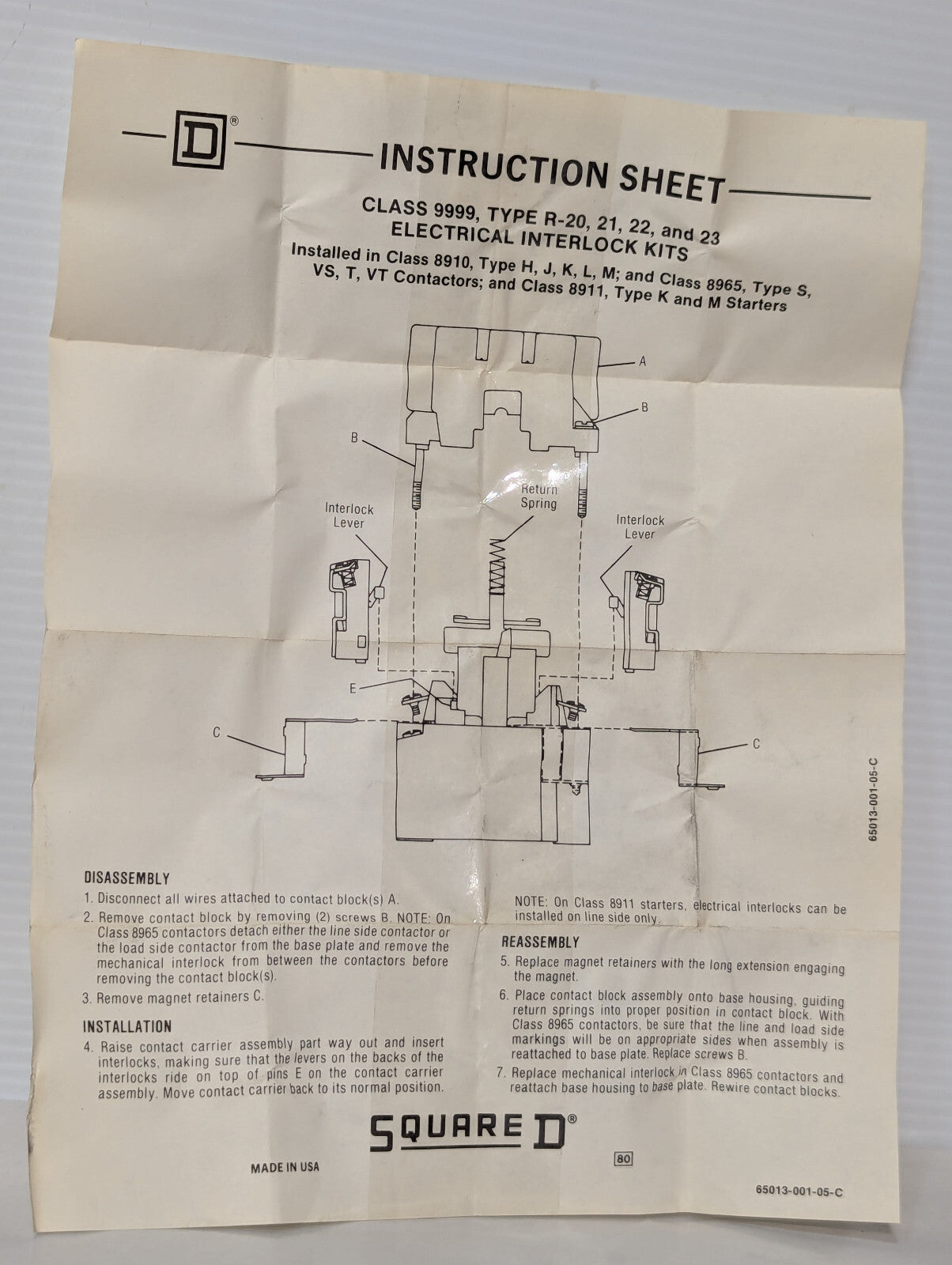 Square D Class 9999 Type R-23 Electrical Interlock N.C. 00537, Slip-On Connector