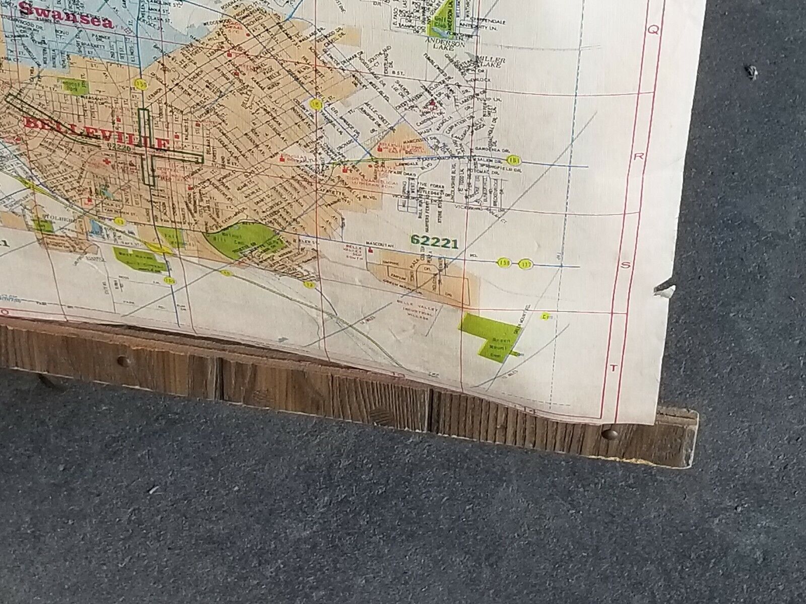 Suburban East St Louis historical pull down map by Champion, vintage