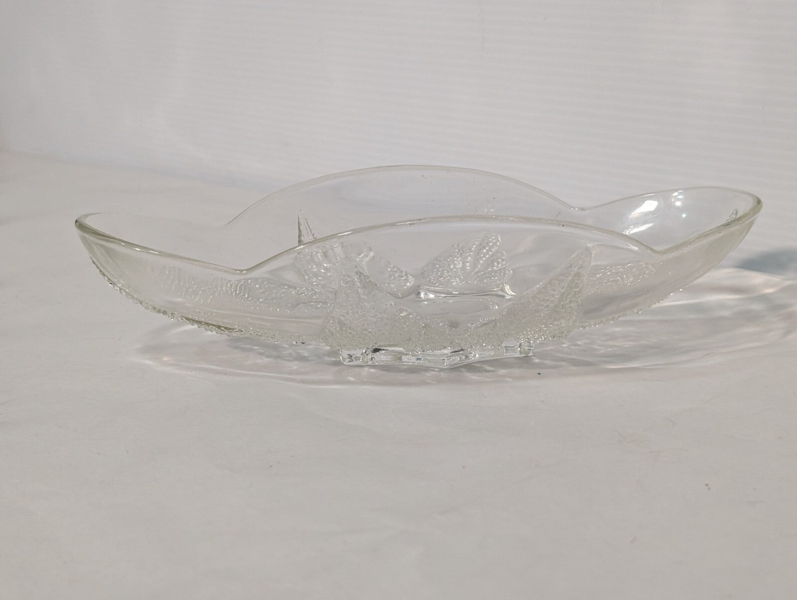 Vintage Oval Renaissance Hocking Clear Glass Dish with Beaded Leaf Motif