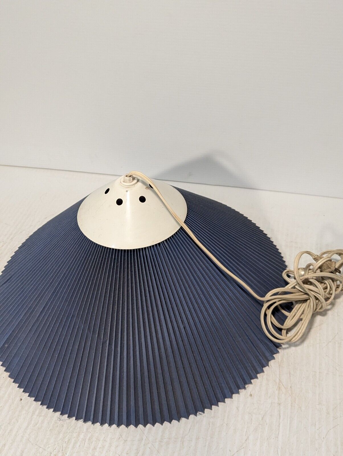 Vintage 1970s Martin Caprani Pleated Hanging Pendant Blue Lamp, Plug In