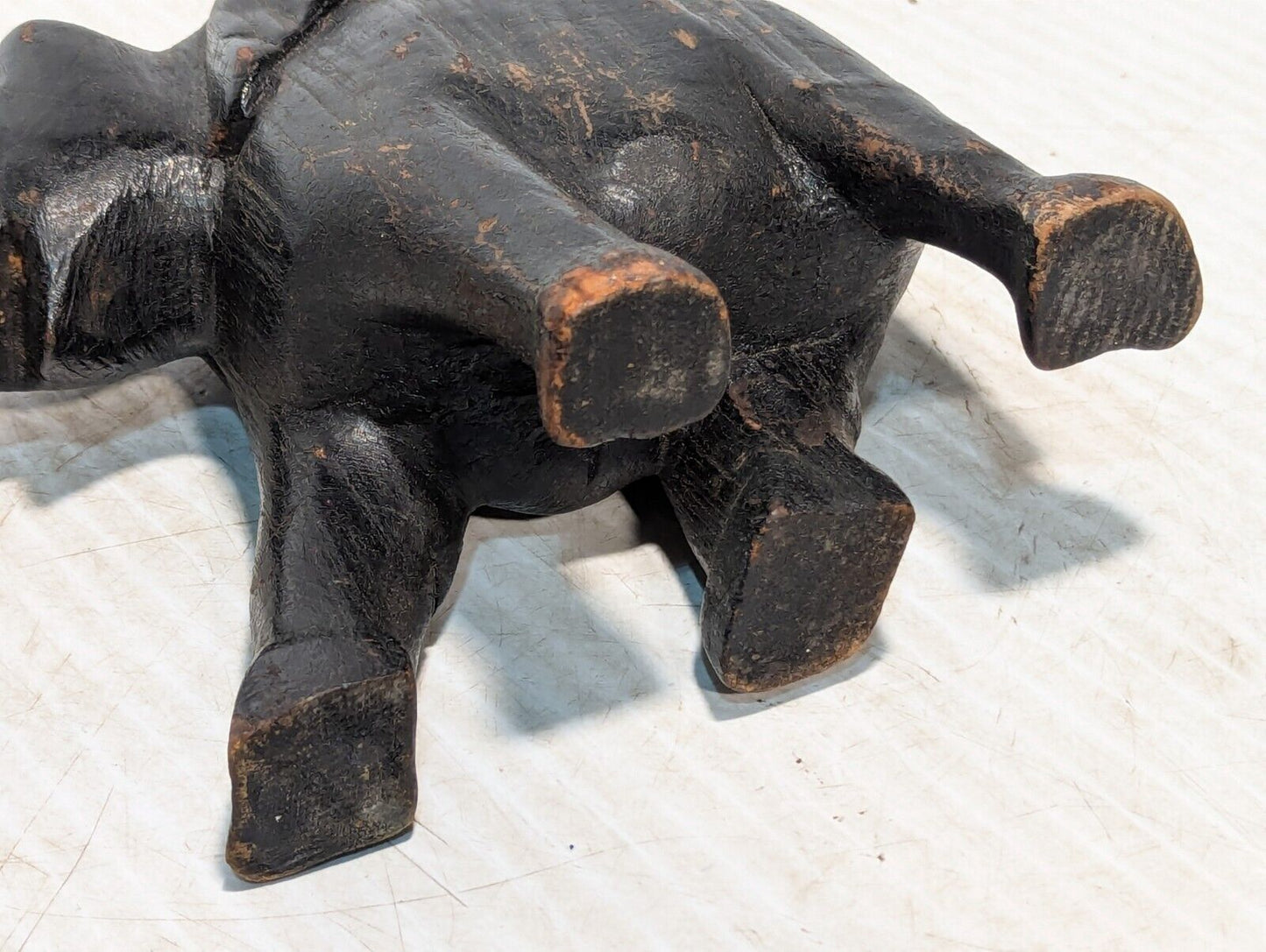 Vintage Hand Carved Black Wooden Elephant Figurine, Unique Design -Free Shipping