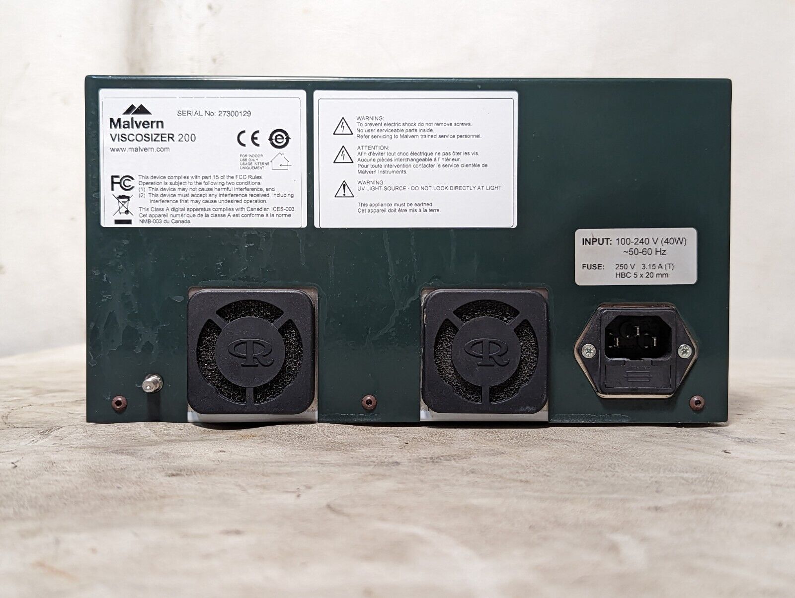 Malvern Viscosizer 200 control module, powers on, unable to test fully