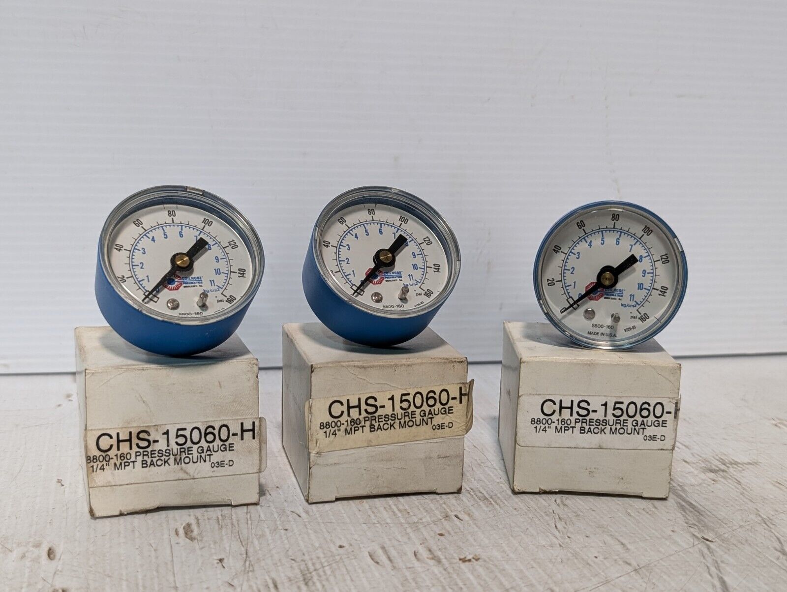 Lot of 3 Coilhose 8800-160 2" Pneumatics Pressure Gauge Back Mount, 160 Psi USA