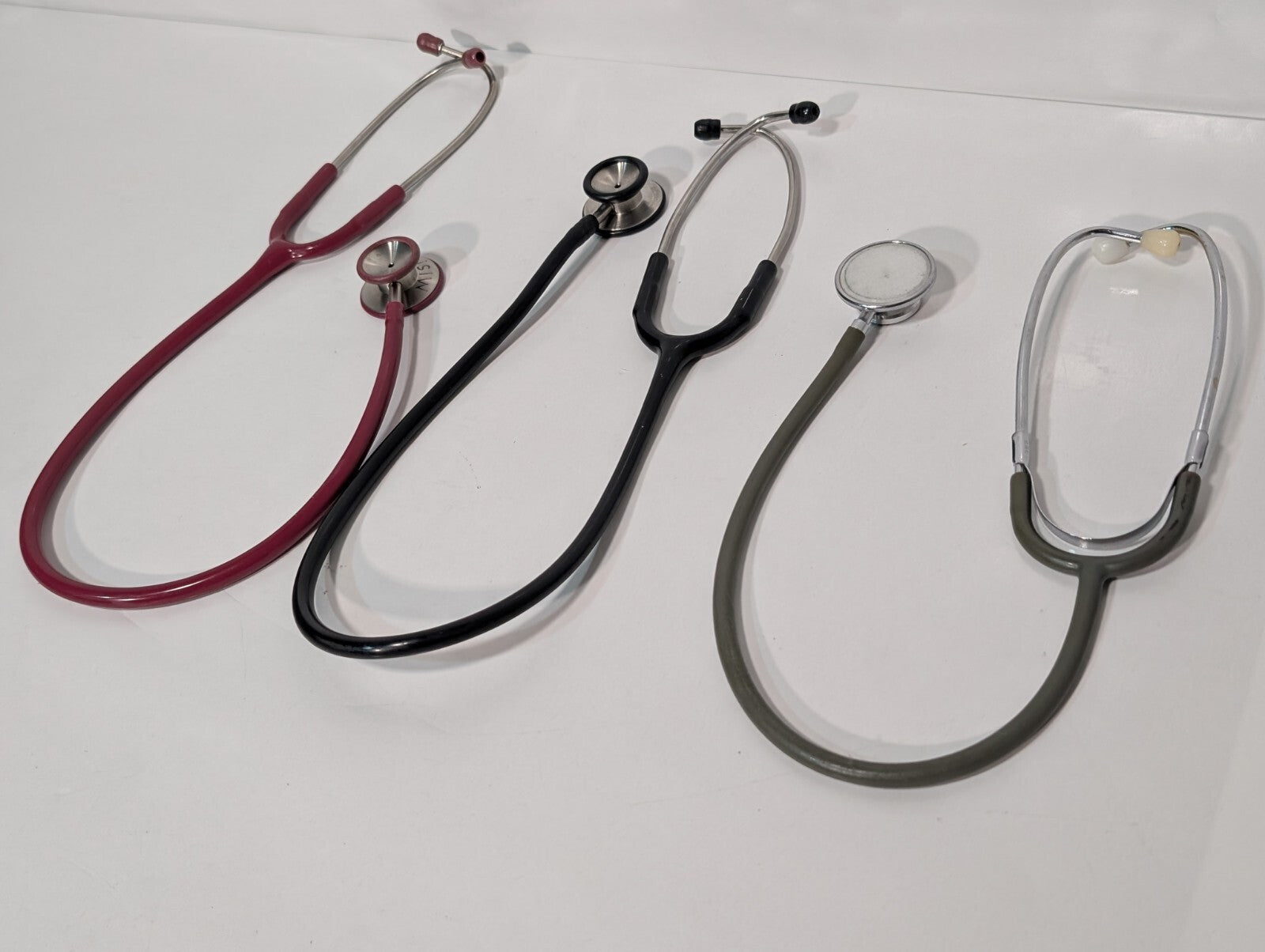 (3) ADC Adscope Stethoscopes, Assorted Colors Red Black Grey