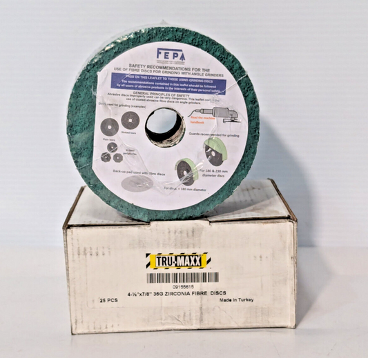 Tru-Maxx 36 Grit Zirconia Angle Grinder Fiber Discs 4-1/2"x7/8", 25 Pack
