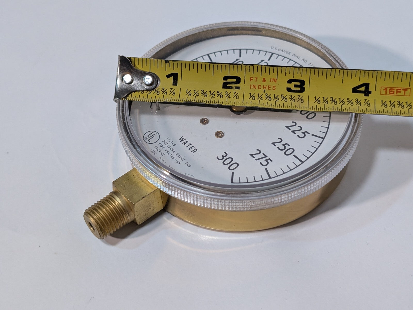U.S. Gauge 37590 Water Pressure Gauge for Fire Protection, 0-300psi Dial Range