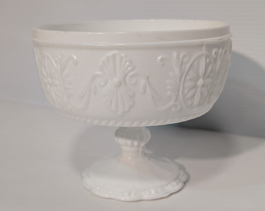 Vintage Indiana Glass Mid-Century Modern Milk White Glass Pedestal Compote Bowl