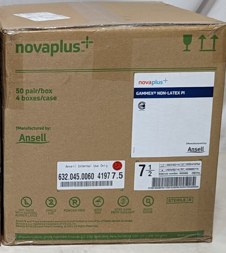 Case of Ansell V20685775 novaplus Gammex non-latex PI, 50 pair/box, 4 boxes/case