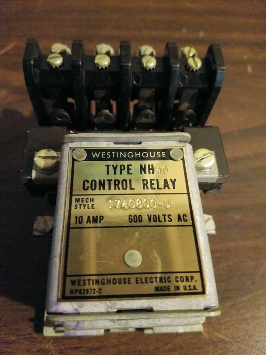 Westinghouse Type NH40 Control Relay, Mech Style 1740800-D, 10 amp, 600VAC